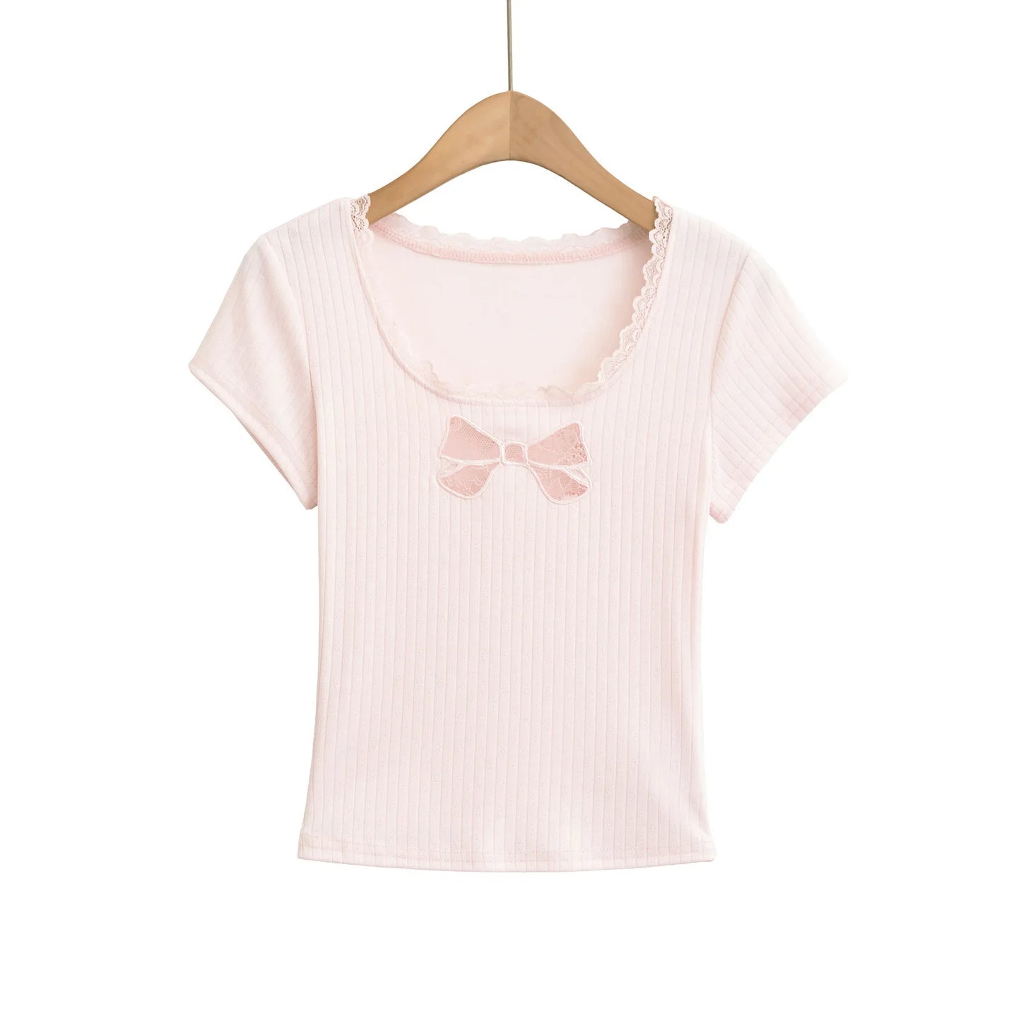 Shirt with lace bow