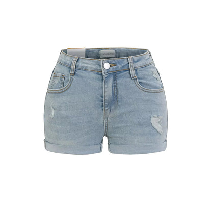 Short folded jeans with a few tears