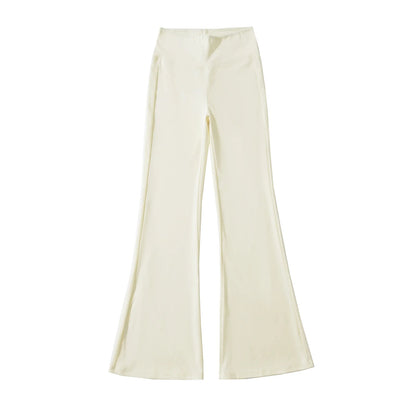Flared pants with thick elastic at the waist