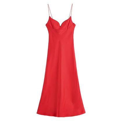 Classy neckline satin dress