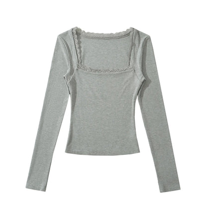 Shirt with square lace neckline