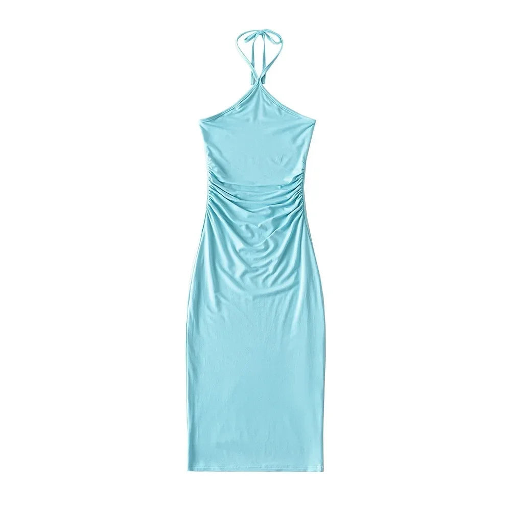 Collared dress with pleats at the waist