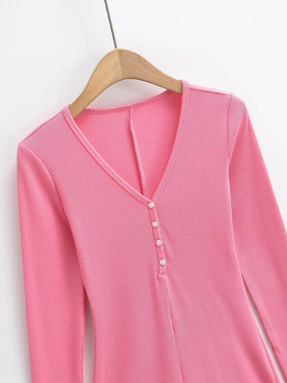 Buttoned v-neck overall
