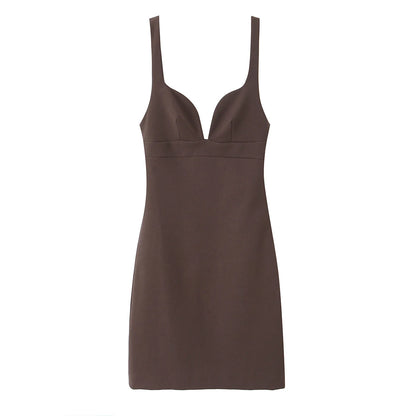 Mini dress with deep neckline and back tie