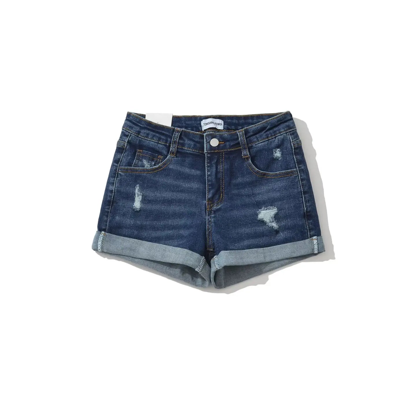 Short folded jeans with a few tears