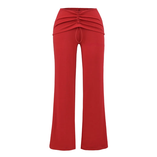 מכנסיים בגזרה נמוכה עם כיווצים מלפנים