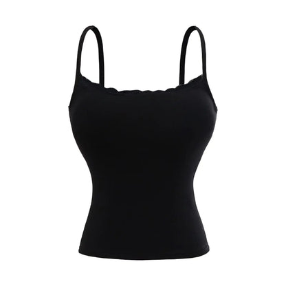 Tank top with built-in bra and lace decorations