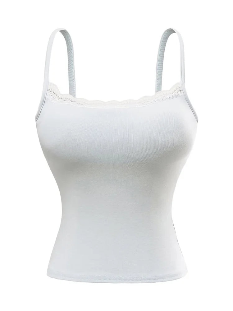 Tank top with built-in bra and lace decorations