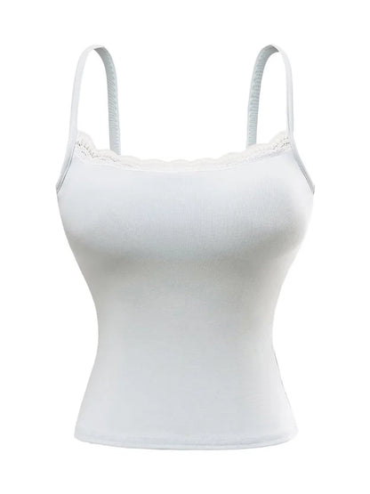 Tank top with built-in bra and lace decorations