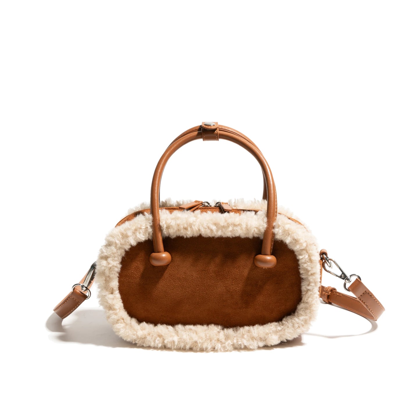 Faux leather bag with fur around