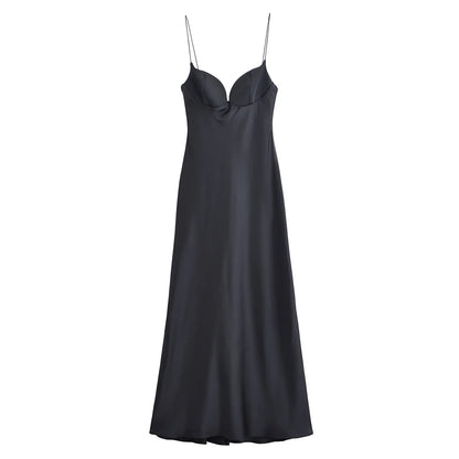Classy neckline satin dress