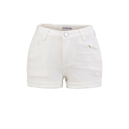 Short folded jeans with a few tears