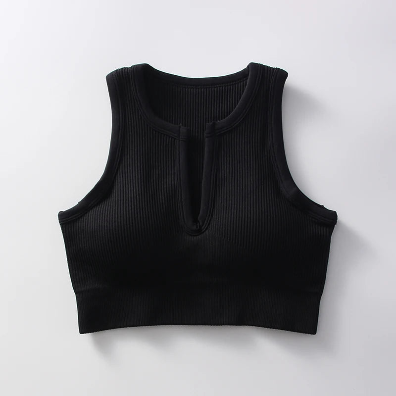 Sports bra with cleavage opening
