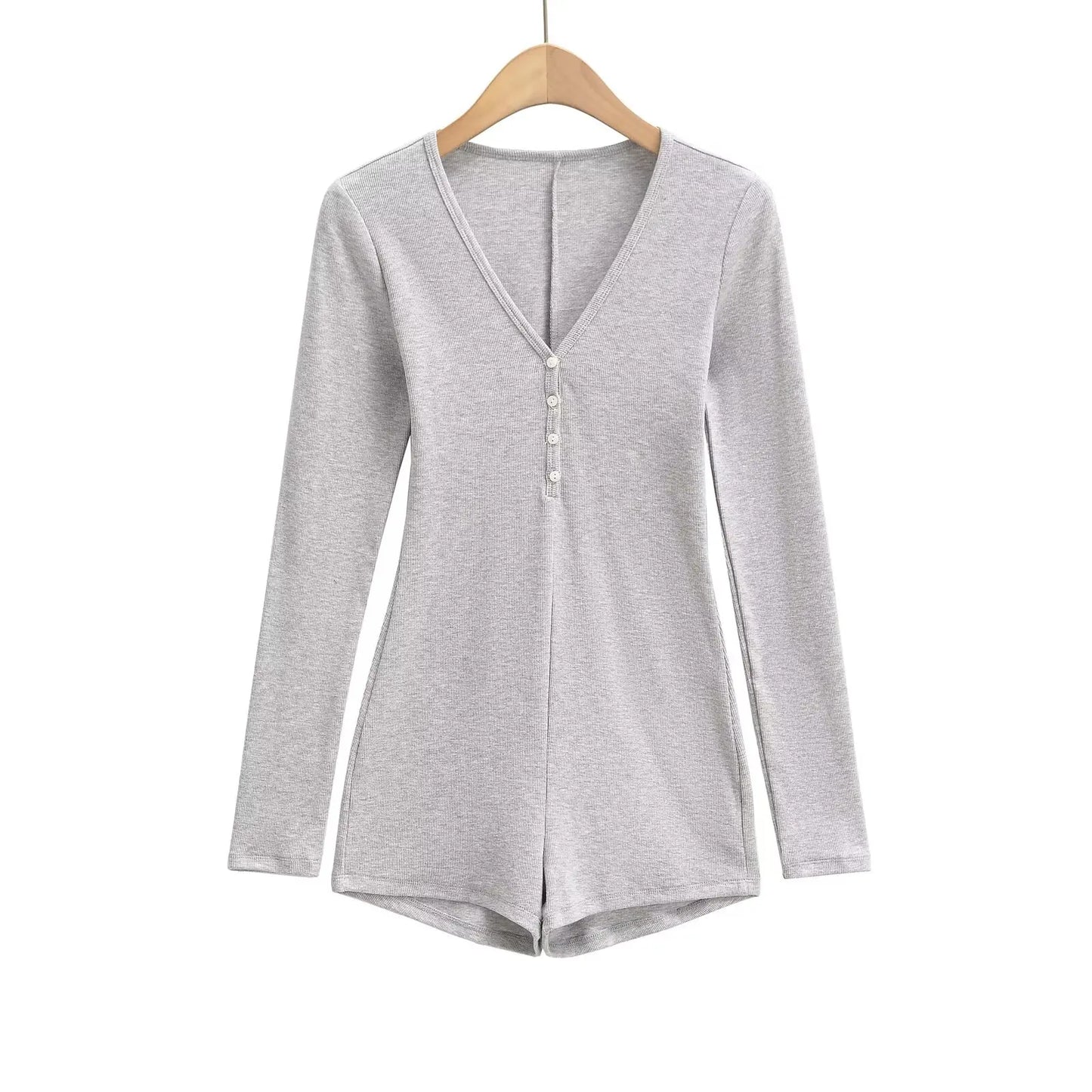 Buttoned v-neck overall