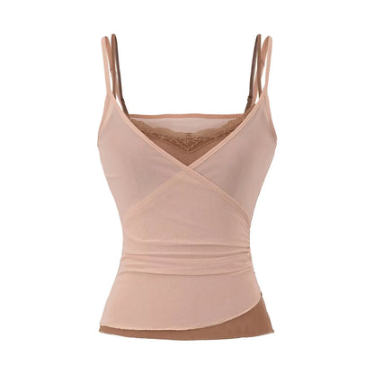 Shell layered tank top with lace