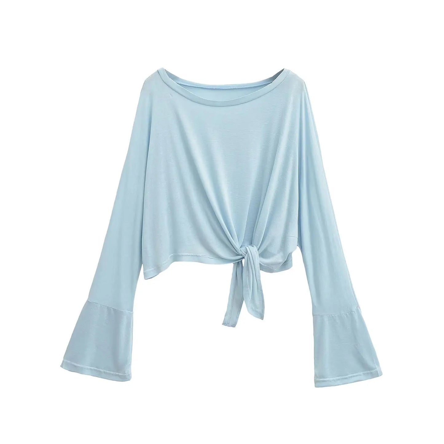 Tie-front top with flared sleeves