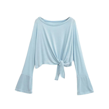 Tie-front top with flared sleeves