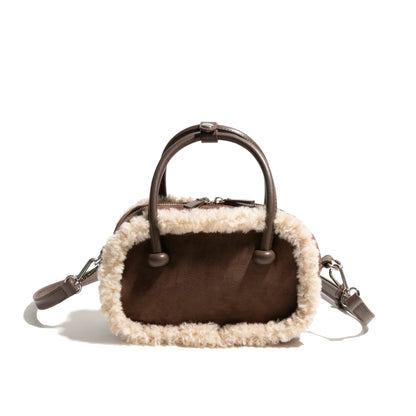 Faux leather bag with fur around