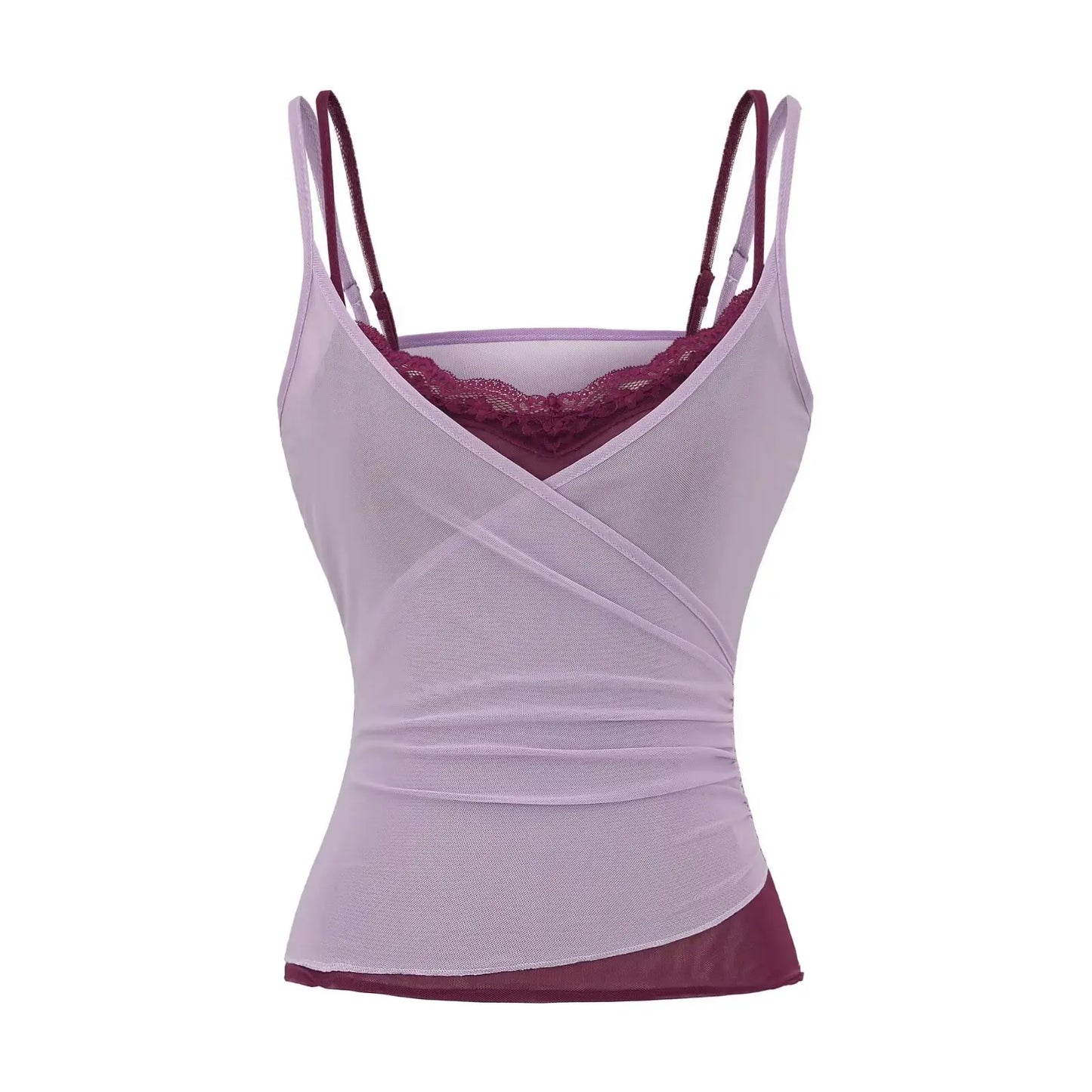 Shell layered tank top with lace