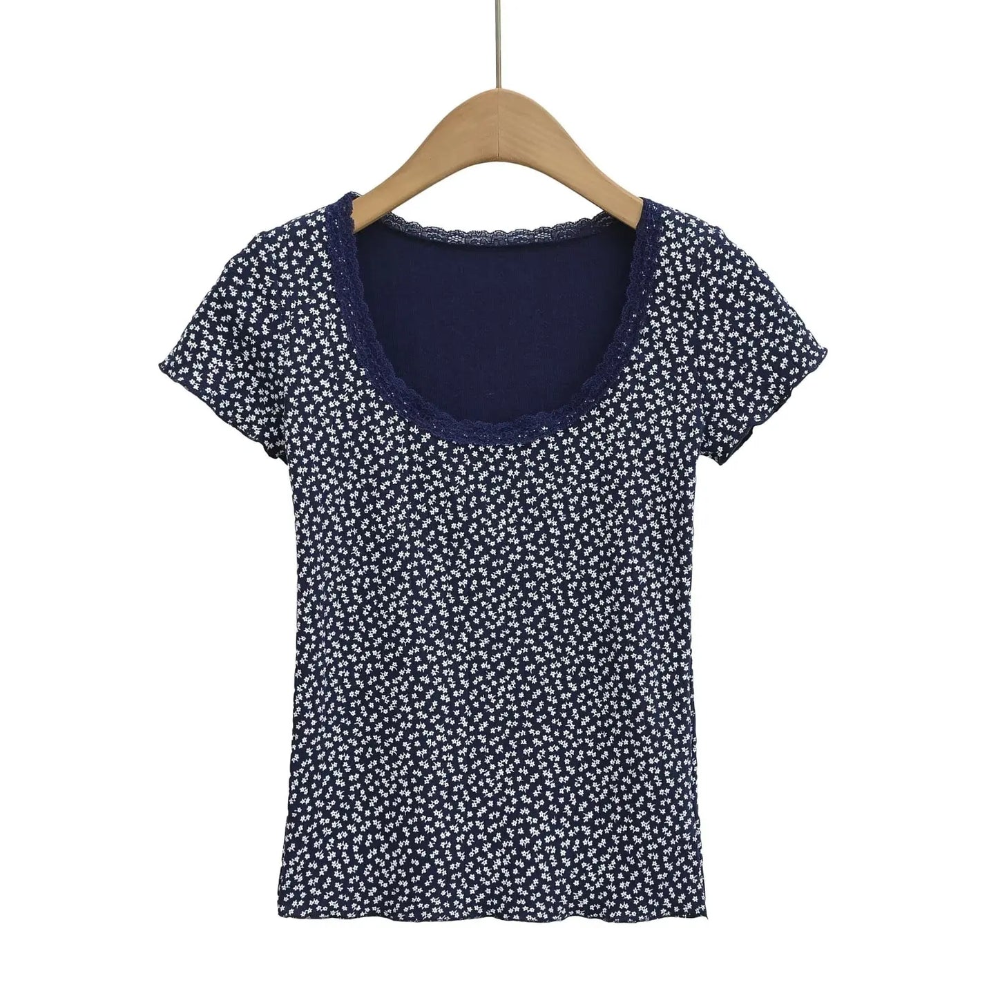 Lace neckline floral shirt