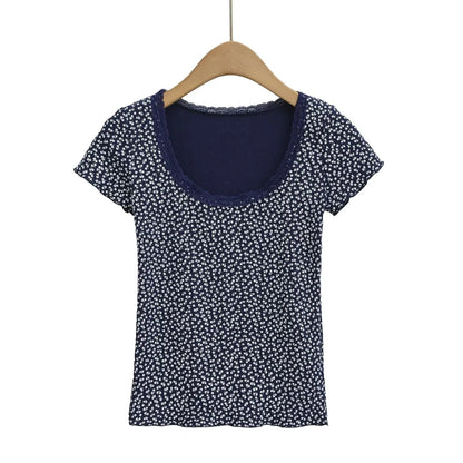 Lace neckline floral shirt