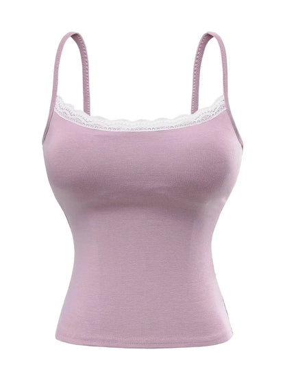 Tank top with built-in bra and lace decorations