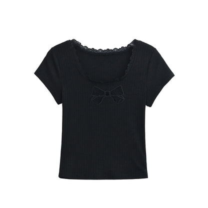 Shirt with lace bow