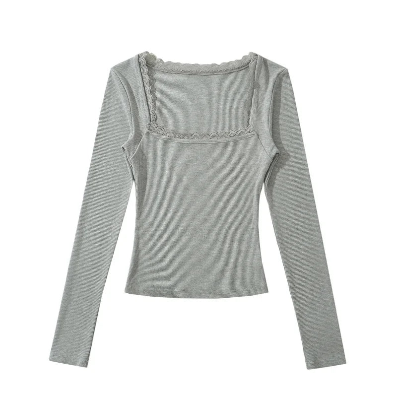 Shirt with square lace neckline