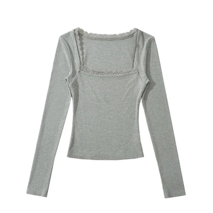 Shirt with square lace neckline