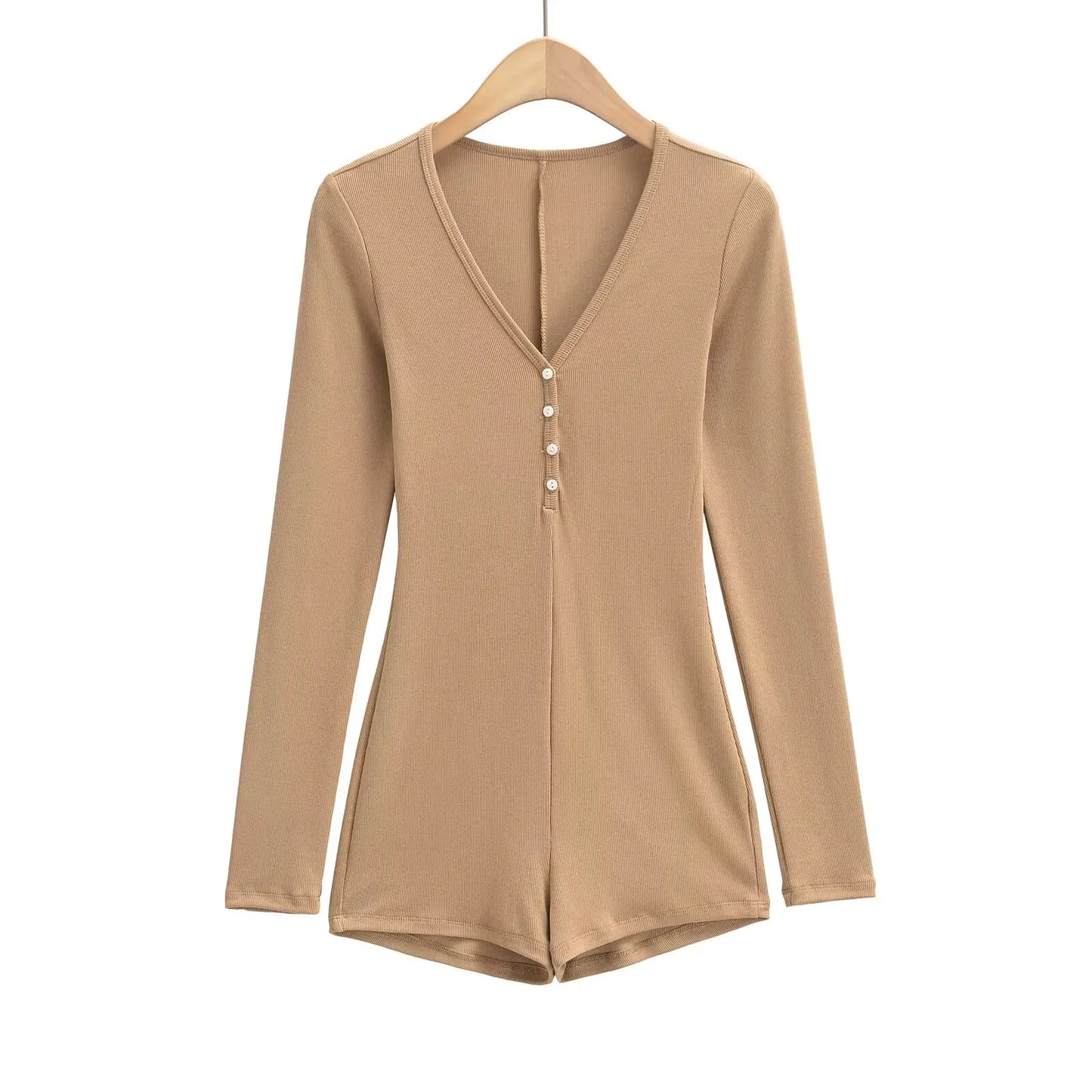 Buttoned v-neck overall