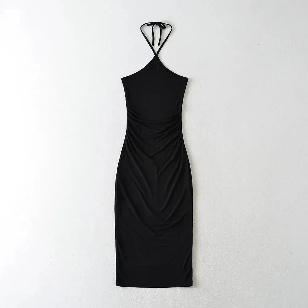 Collared dress with pleats at the waist