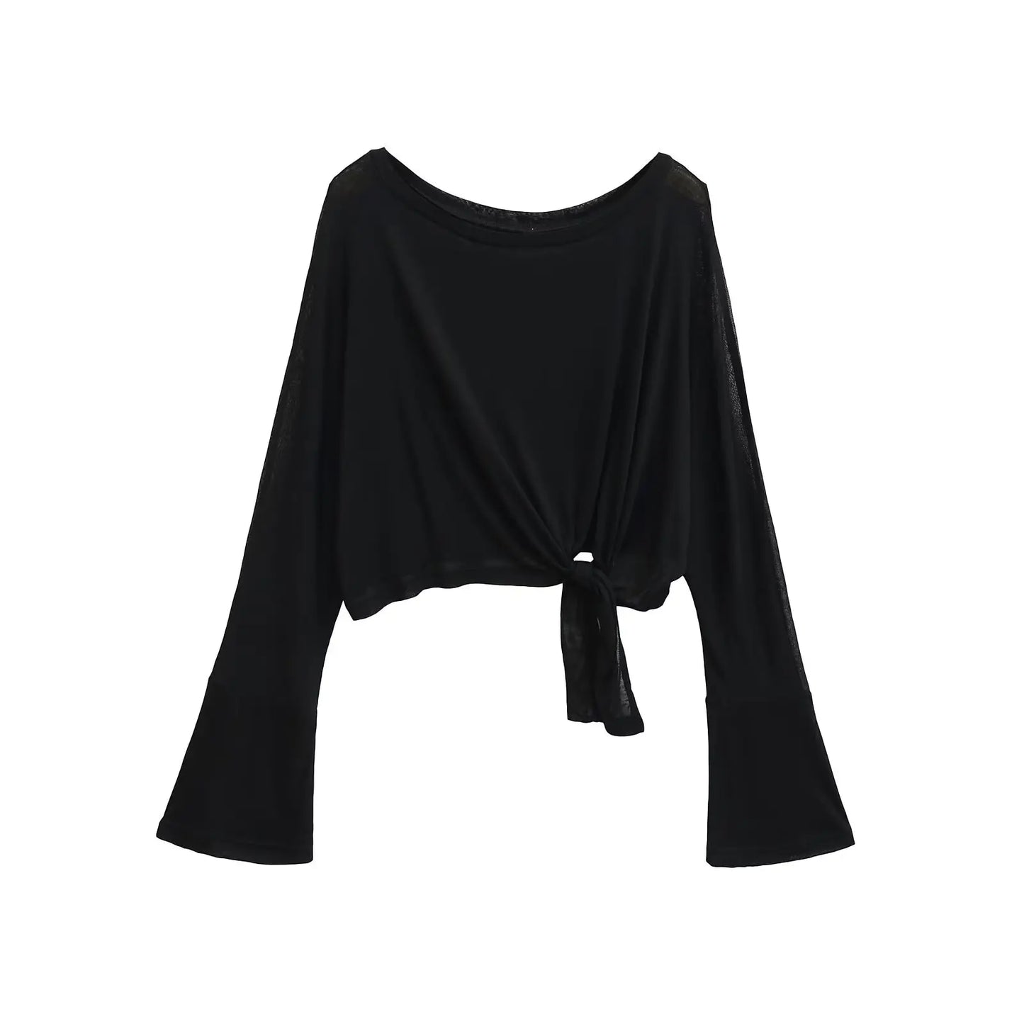 Tie-front top with flared sleeves