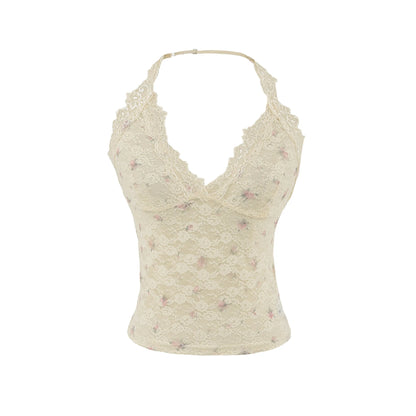 Floral lace collar tank top