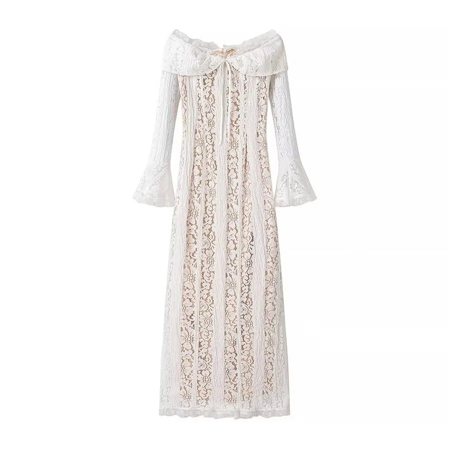 Long strapless lace dress