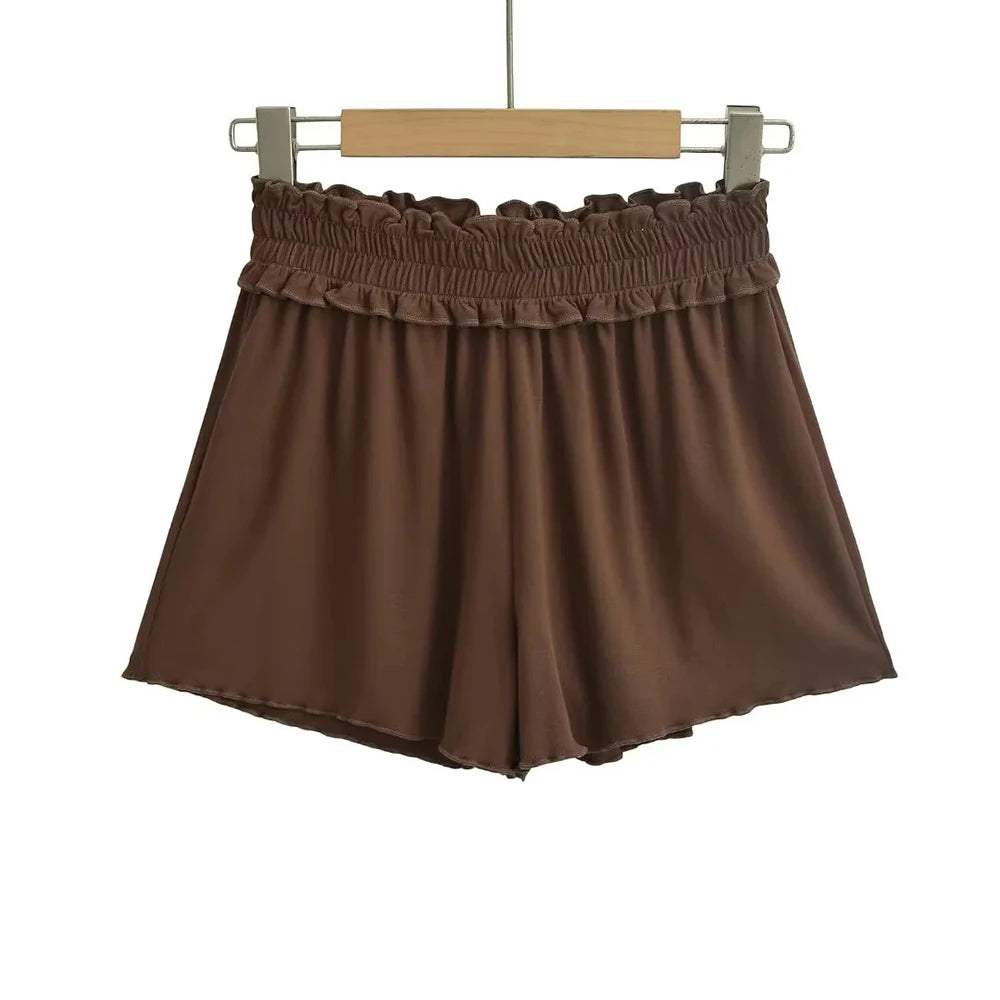 Folded waist elastic shorts