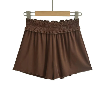 Folded waist elastic shorts