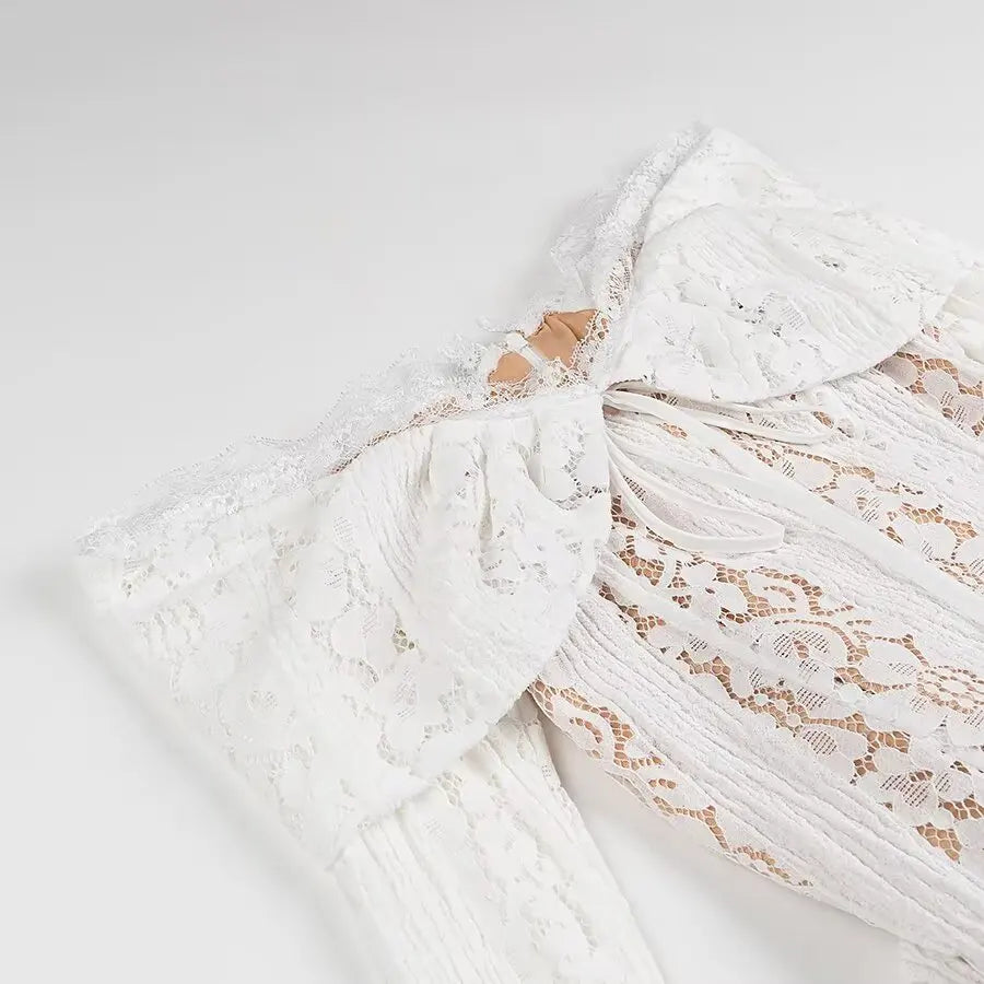 Long strapless lace dress
