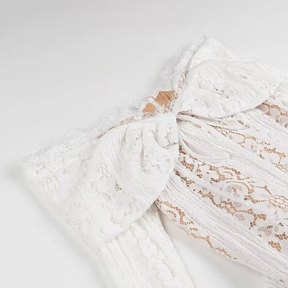 Long strapless lace dress