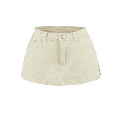 Denim skirt with built-in low cut pants