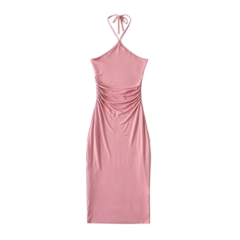 Collared dress with pleats at the waist