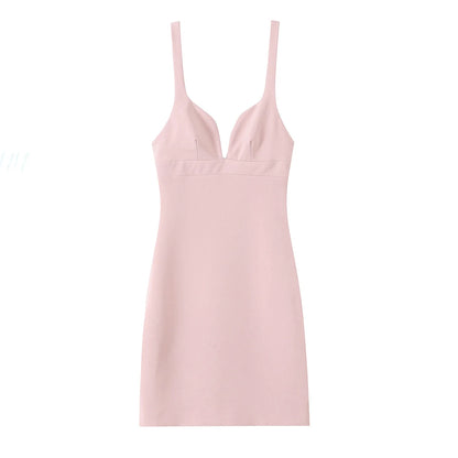 Mini dress with deep neckline and back tie