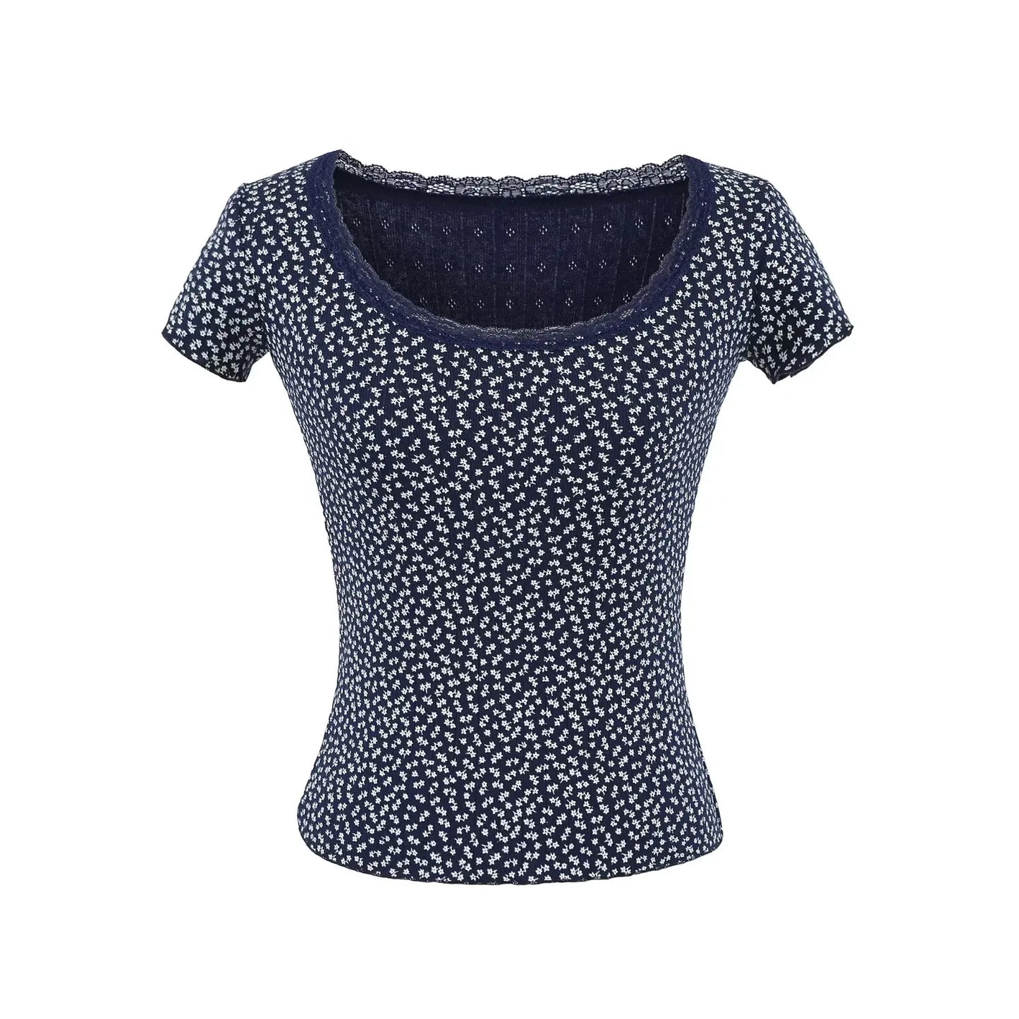 Lace neckline floral shirt