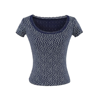 Lace neckline floral shirt