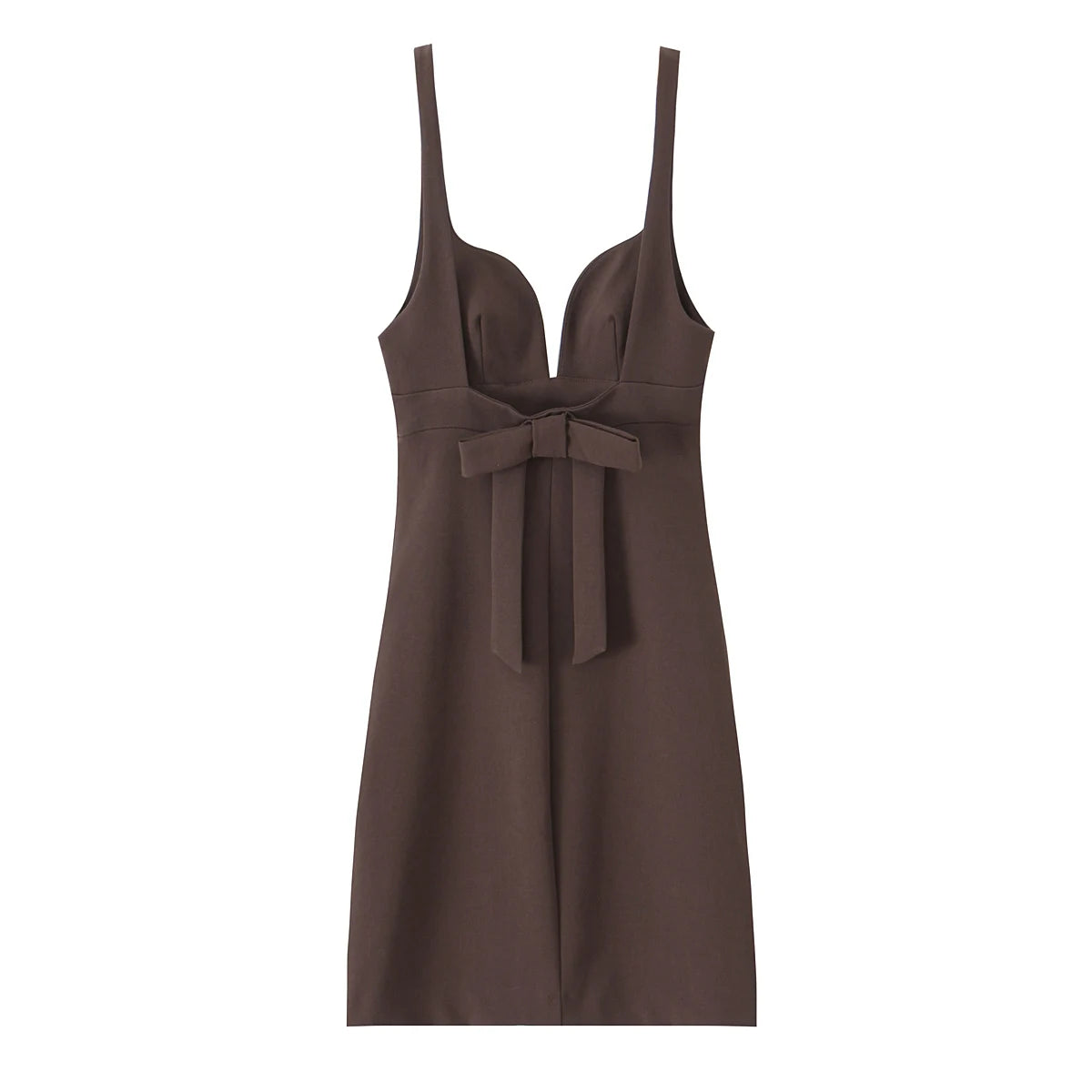 Mini dress with deep neckline and back tie