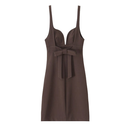 Mini dress with deep neckline and back tie