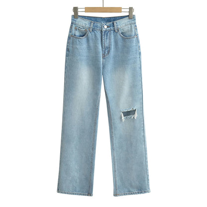 Jeans with a tear in the knee