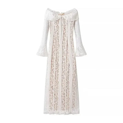 Long strapless lace dress