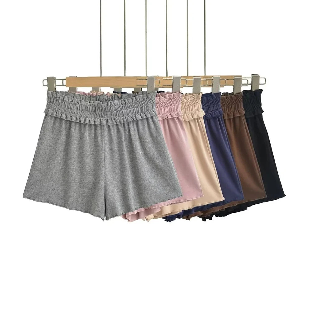 Folded waist elastic shorts