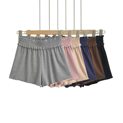 Folded waist elastic shorts