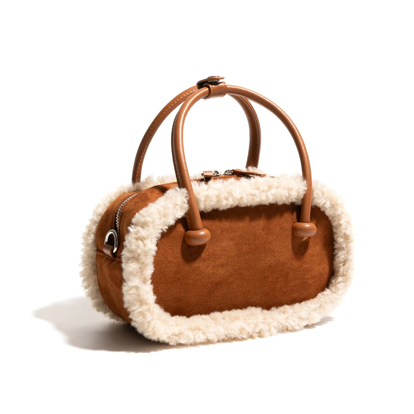 Faux leather bag with fur around